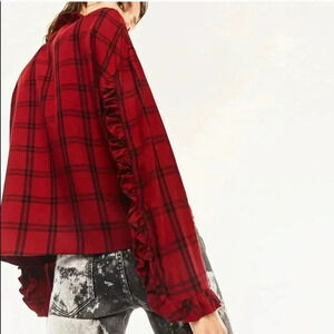 Zara Red Checked Top With Frills size Small